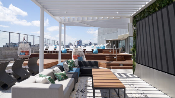 Rooftop firepit and lounge area